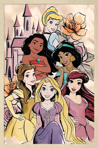 Vista 7 de Disney Ultimate Princess Celebration - Póster de pared de grupo castillo, 22.4 pulgadas de largo x 14.7 pulgadas de ancho, versión enmarcada