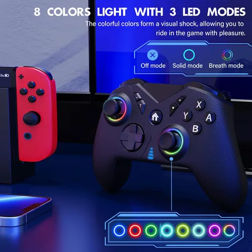 Vista 3 de Controlador inalámbrico Switch Pro para Nintendo Switch ControllerSwitch LiteOLED, controlador de interruptor RGB multiplataforma para Windows PC