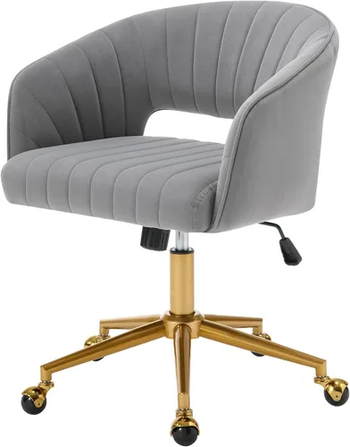 Vista 20 de Sillas de escritorio para oficina en casa Westice, silla de escritorio de terciopelo moderna, silla giratoria de tocador con base dorada ajustable