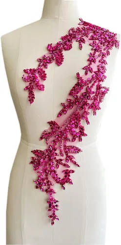 Vista 15 de Parches de lentejuelas brillantes de acrílico hechos a mano en encaje, con cuentas y piedras, para coser, accesorios para vestido de novia (negro)