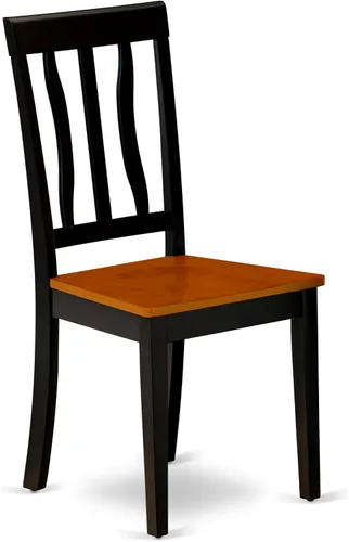 Vista 7 de East West Furniture ANTI3-BLK-W Juego de mesa y sillas de cocina de 3 piezas contiene una mesa de comedor redonda con pedestal y 2 sillas de asiento