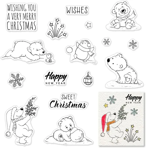 Vista 6 de Sellos transparentes de Feliz Navidad para hacer tarjetas, diseño de pingüino de invierno con copos de nieve, sellos de goma transparente para Oh