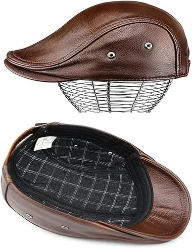 Vista 2 de Sombrero ajustable para hombre de periódicos Sombrero de boina Sombrero de conducción Caza Pesca Sombrero de cuero genuino Ivy Cap Moda Boina