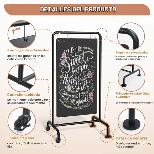 Vista 6 de SELEAD Pizarra de metal oscilante con ruedas, tabla grande de acera de 21 x