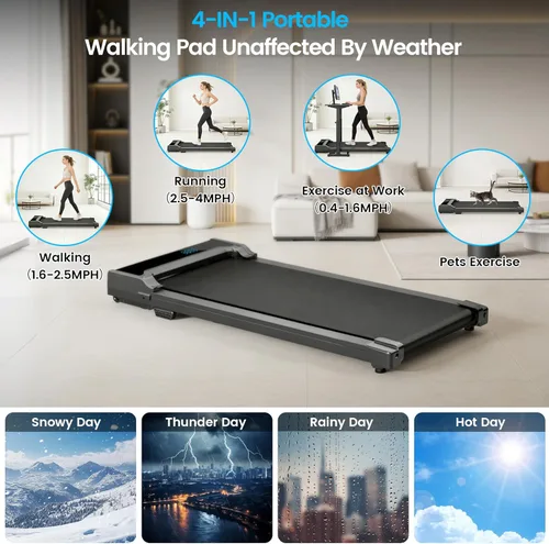 Vista 10 de Walking Pad Treadmill for Home - Under Desk Walk Pads with Remote Control Mini Running Portable Electric Machine Adjustable Slim Compact with