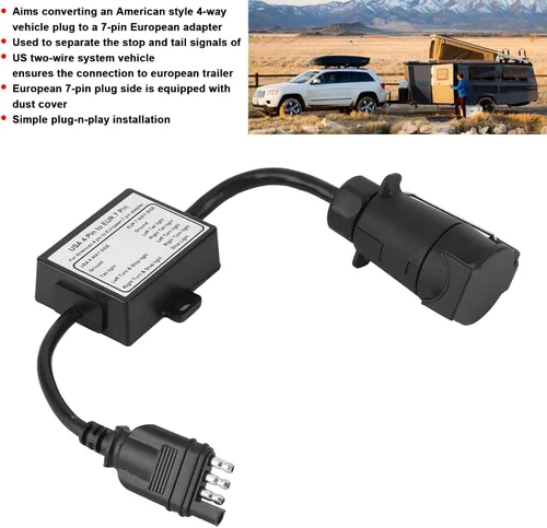 Vista 2 de Keenso Conector de enchufe de remolque, convertidor de luz del conector de remolque EE.UU. 4 Pin a EUR 7 Pin Adaptador Stop Brake Separating