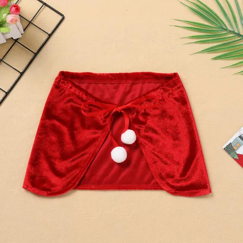 Vista 3 de OBEEII Vestido de Navidad para niños, niñas y mujeres, vestido de fiesta a cuadros y capa de terciopelo a juego para mamá y yo