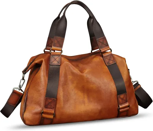 Vista 2 de Monederos grandes de cuero genuino y bolsos para hombres y mujeres, bolso de hombro con asa superior para correa de viaje para computadora portátil