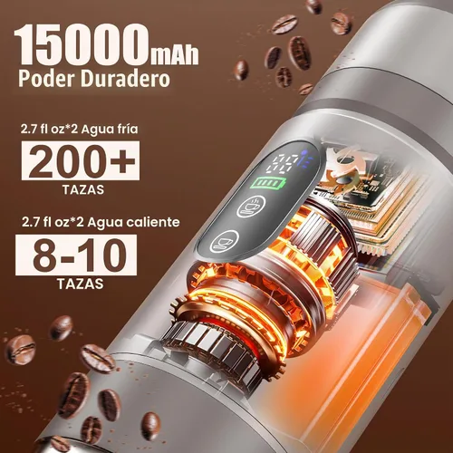 Vista 6 de Cafetera Portátil para Café con 2 Baterías Recargables, 8 Tazas, 20 bares, USB-C, Cafetera de Espresso para Camping, Viaje, Oficina, Compatible