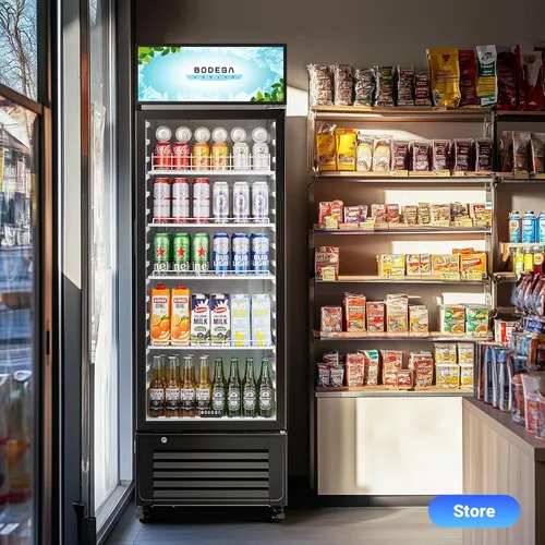 Vista 9 de Refrigerador y enfriador de bebidas comercial BODEGA BODEGACOOLER, refrigerador comercial para mercancía con luz LED suave, estantes ajustables