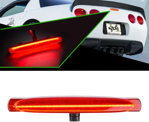Vista 5 de SLK C5 Corvette LED 3ª luz de freno (1997-2004) – Lámpara de freno central de lente roja de montaje alto con flash estroboscópico F1 – Sustituye al