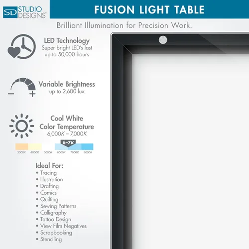 Vista 6 de Studio Designs Fusion Drafting Table with Integrated LED Light Pad, Height & Angle Adjustable Tempered Glass Light Table, Artograph Light Pad
