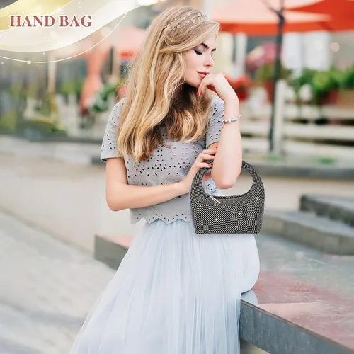 Vista 2 de Bolso de mano vintage de los años 20 con diamantes de imitación para mujer, bolso de noche con purpurina brillante, bolso pequeño de diamantes