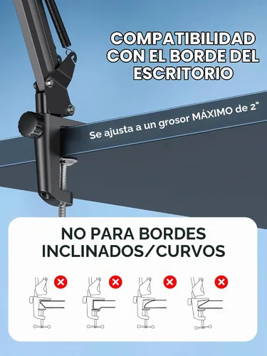 Vista 8 de InnoGear Soporte de micrófono de brazo extendido para cantar podcast, negro Desk Mount, Desktop Stands, Adjustable Reach, Rotate Fully, Folds Away
