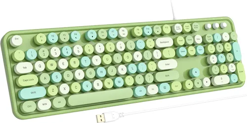 Vista 18 de Atelus Teclado USB con cable con retroiluminación de 7 colores, teclado de tamaño completo con teclas retro, teclado numérico y tecla de acceso