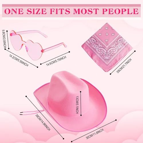 Vista 2 de 12 sombreros de vaquero con bandana para Halloween, cosplay, disfraz de vaquera, sombrero para boda, novia, dama de honor, hombres y mujeres, rosa