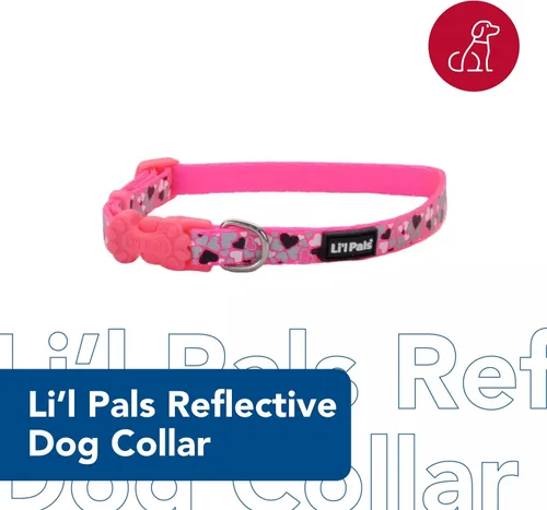 Vista 2 de Coastal Pet - Li'l Pals - Collar reflectante para perro, corazón rosa reflectante, 3/8 x 8 a 12 pulgadas