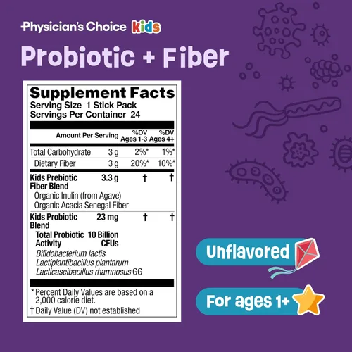 Vista 5 de Physician's CHOICE Kids Happy Tummy Bundle - Fibra 24pck + probiótico 30ct