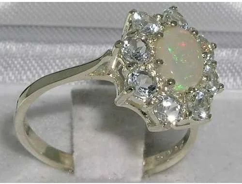 Vista 4 de Anillo de plata de ley 925 con ópalo auténtico y aguamarina para mujer