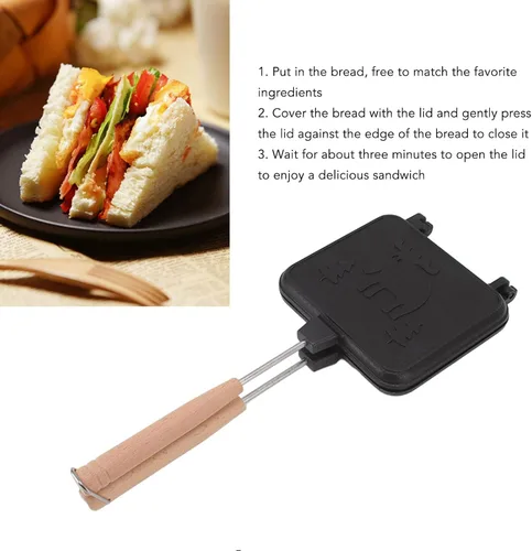 Vista 5 de JTLB Sartén para sándwich, doble cara a prueba de palillos con mango desmontable para bistec, pan, huevo
