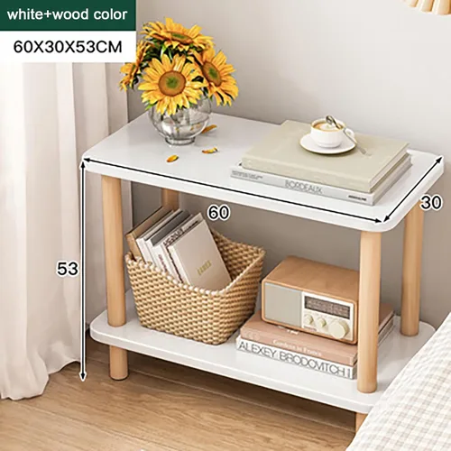 Vista 2 de Mesa auxiliar rectangular de varios tamaños con dos capas, espacio de almacenamiento para sala de estar, dormitorio, fácil montaje
