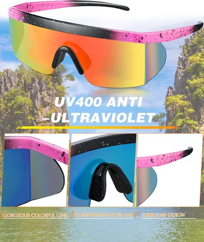 Vista 3 de Fabbay 3 pares de lentes de sol de neón retro espejados de los años 80 y 90 s semi sin montura de lentes de sol de colores para deportes hombres