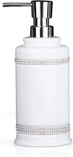 Vista 10 de Dispensador de jabón de cerámica negra con bomba plateada para baño, dispensador de jabón líquido de manos recargable, diseño de moissanita