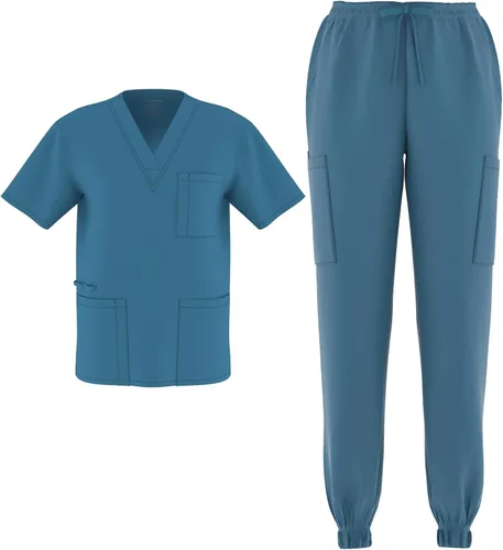 Vista 13 de Conjunto de 2 piezas unisex para hombre y mujer, para enfermería, elástico, flexible, con cuello en V Negro