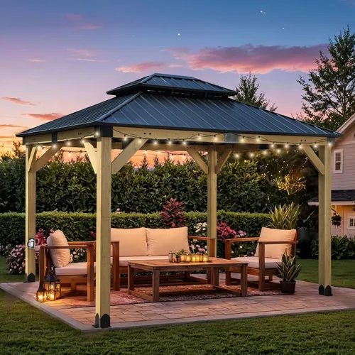 Vista 12 de Aoodor - Gazebo de techo rígido para exteriores de 10 x 12 pies