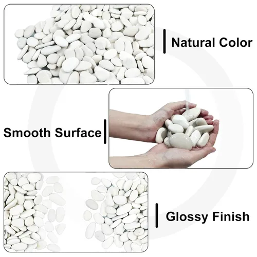 Vista 7 de Rocas de río blanco perla de 10 libras para paisajismo, guijarros pulidos para plantas, piedras decorativas de jardín, rocas de plantas de 1-1.5