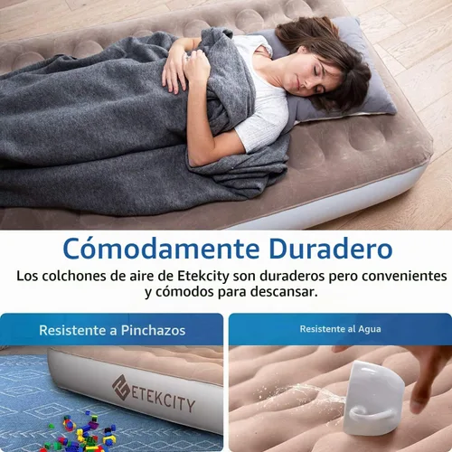 Vista 5 de Etekcity Colchón de aire mejorado de tamaño individual para campamento, cama inflable, colchón inflable elevado con bomba recargable para invitados