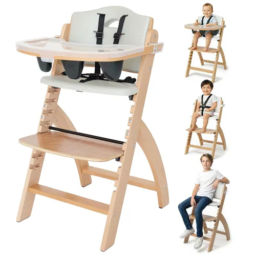 Vista 10 de Silla alta de madera Abiie Beyond Junior con bandeja - Trona ajustable y convertible para bebés y niños pequeños - De 6 meses a 113 kg - Resistente
