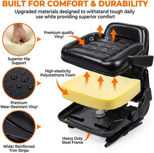 Vista 4 de SEATIN Asiento Universal para Montacargas, Asiento de Tractor, con Micro Interruptor, Reposabrazos y Cinturón de Seguridad, para Tractor, Cortadora
