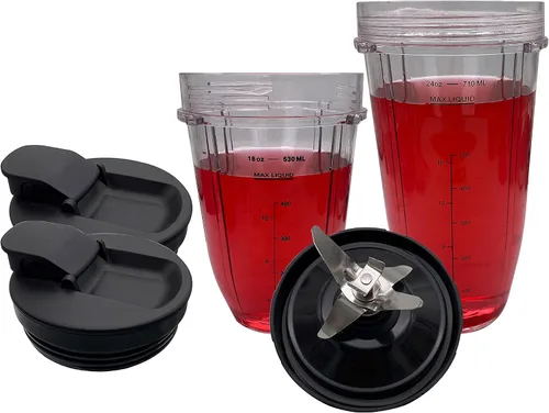 Vista 6 de Taza de repuesto de 18 oz/24 oz con tapa de boquilla con cuchillas extractoras Pro con engranajes de 6 machos, compatible con Nutri Ninja Pro