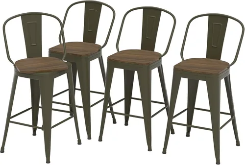 Vista 11 de Juego de 4 taburetes de bar giratorios de 24 pulgadas, taburetes de bar industriales con patas de metal resistentes, taburetes de bar con respaldo