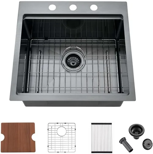 Vista 10 de Fregadero de barra de 18 pulgadas, fregadero de cocina pequeño de 18 x 18 pulgadas, fregadero de barra húmeda, estación de trabajo de calibre 16