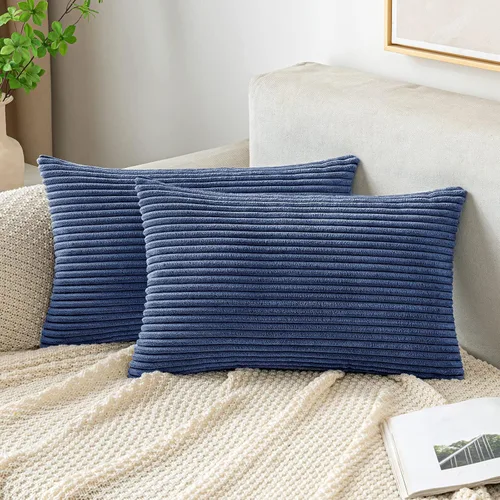 Vista 14 de EMEMA Fundas de Cojines Decorativos de Pana Suave a Rayas Cuadradas, Fundas de Almohadas de Primavera para Sofá, Dormitorio, Silla, Automóvil 16 x