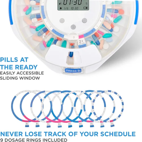 Vista 5 de Dispensador automático de pastillas Live Fine Smart WiFi con tapa transparente Organizador de medicación de 28 días hasta 9 dosis por día