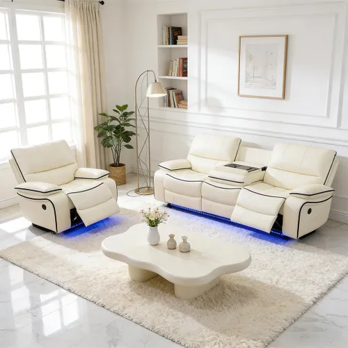 Vista 26 de Sofá reclinable de cuero con carga USB