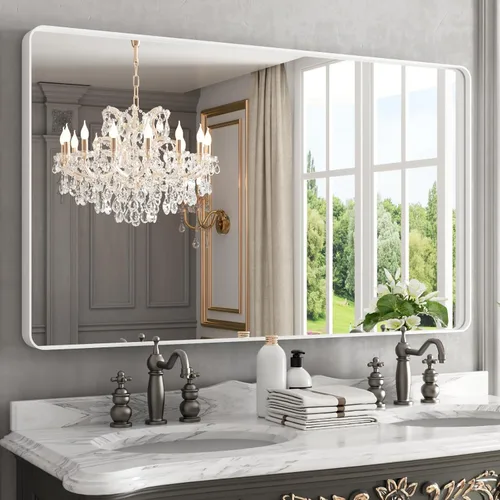 Vista 41 de WEER - Espejo de baño con luces LED, 50x70cm, espejo de tocador montado en la pared, 3 colores regulables, almohadilla antiempañante retroiluminada