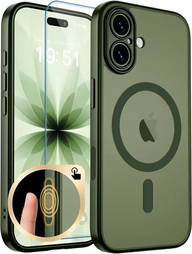 Vista 411 de zapica Funda magnética para iPhone Air, con protector de pantalla de vidrio templado, compatible con MagSafe, translúcida mate, a prueba de golpes