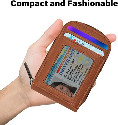 Vista 10 de RFID mini organizador de tarjetas de crédito, cuero auténtico, billetera compacta con visor de identificación, S, Negro