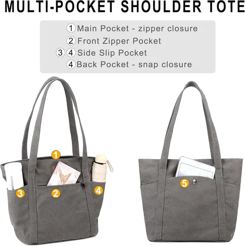 Vista 4 de DOURR Bolsos de hombro para mujer, bolsa de lona resistente para trabajo, bolsa de cubo retro