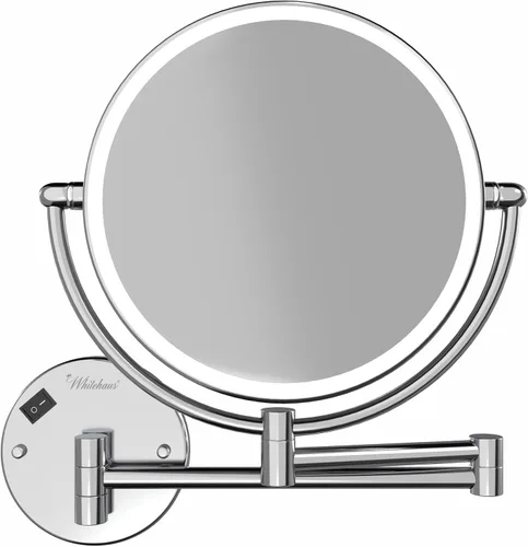 Vista 3 de Whitehaus Espejo de aumento LED para montaje en pared, espejo de doble cara de 8 pulgadas con zoom 7X, brazo extensible, luz activada por tacto