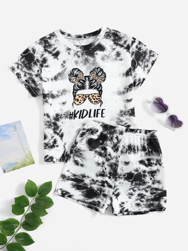 Vista 6 de Floerns Conjunto de camiseta y pantalones cortos de manga corta Tie Dye para niña de 2 piezas