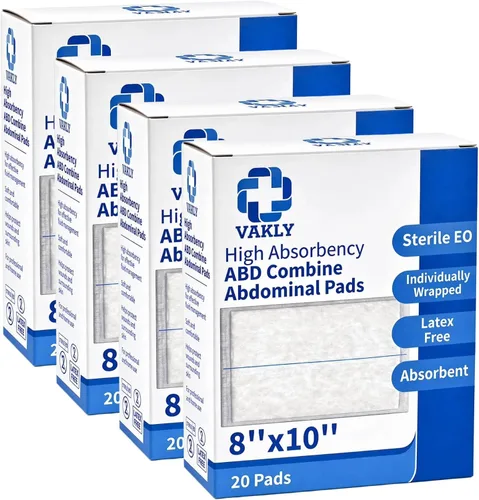 Vista 11 de Vakly ABD Pads 8" x 10" estériles (paquete de 20) – Almohadillas de gasa de combinación abdominal, apósitos no adherentes de alta absorción