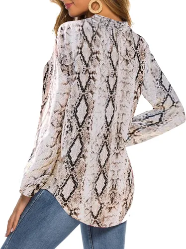 Vista 2 de Halife - Blusa para mujer, estilo túnica, manga 34 enrollable, cuello en V y estampado floral