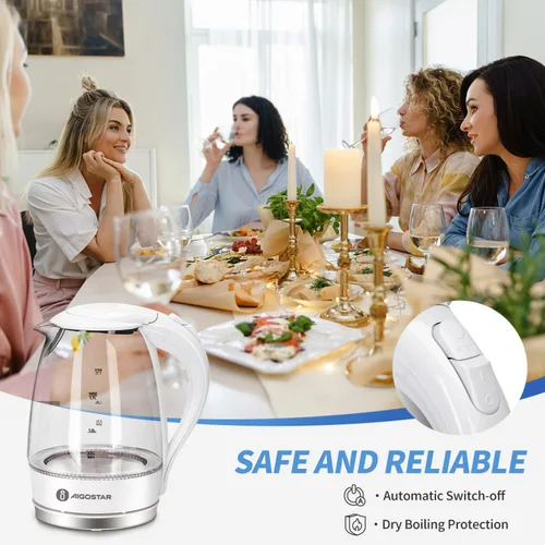 Vista 7 de Aigostar - Hervidor eléctrico de 1500 W, tetera de vidrio para té con calentamiento rápido, vidrio de borosilicato, apagado automático y protección