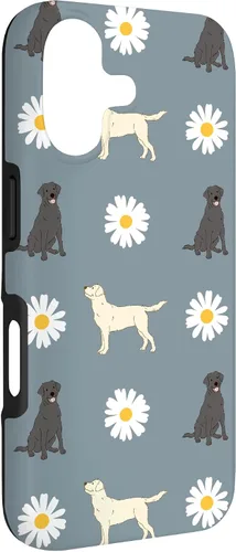 Vista 3 de Labrador Retriever y Daisy Flower Pattern - Carcasa para iPhone 17, color azul polvoriento