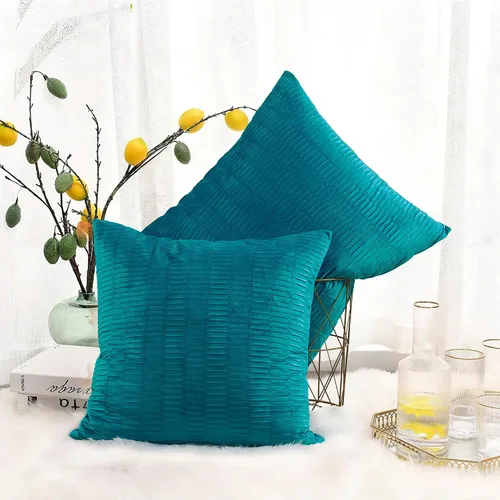 Vista 25 de Juego de 2 fundas de almohada decorativas de terciopelo a rayas plisadas de 14 x 26 pulgadas, funda de cojín rectangular suave y elegante para sofá
